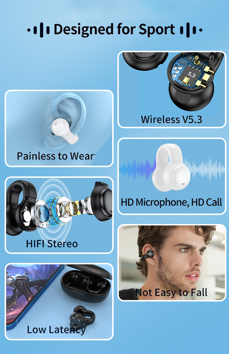 M30 TWS Openness Earphone bluetooth V5.3 Dymanic HiFi Stereo 350mAh Battery IPX5 Waterproof AAC Codec HD Calls Type-C Sports Earhook Headset
