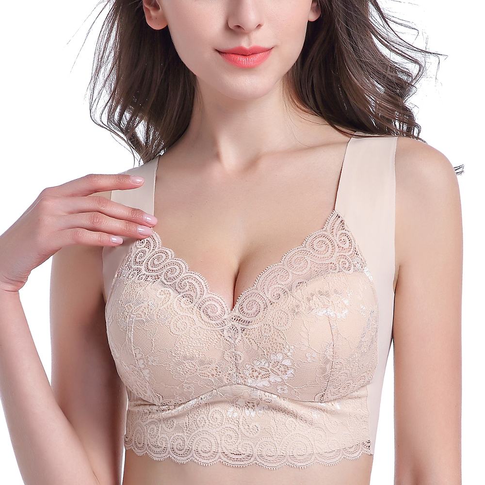 Banggood Plus Size Seamless Wire Free Overhead Lace Back Shaping Ultra Thin Vest Crop Bra For Woman