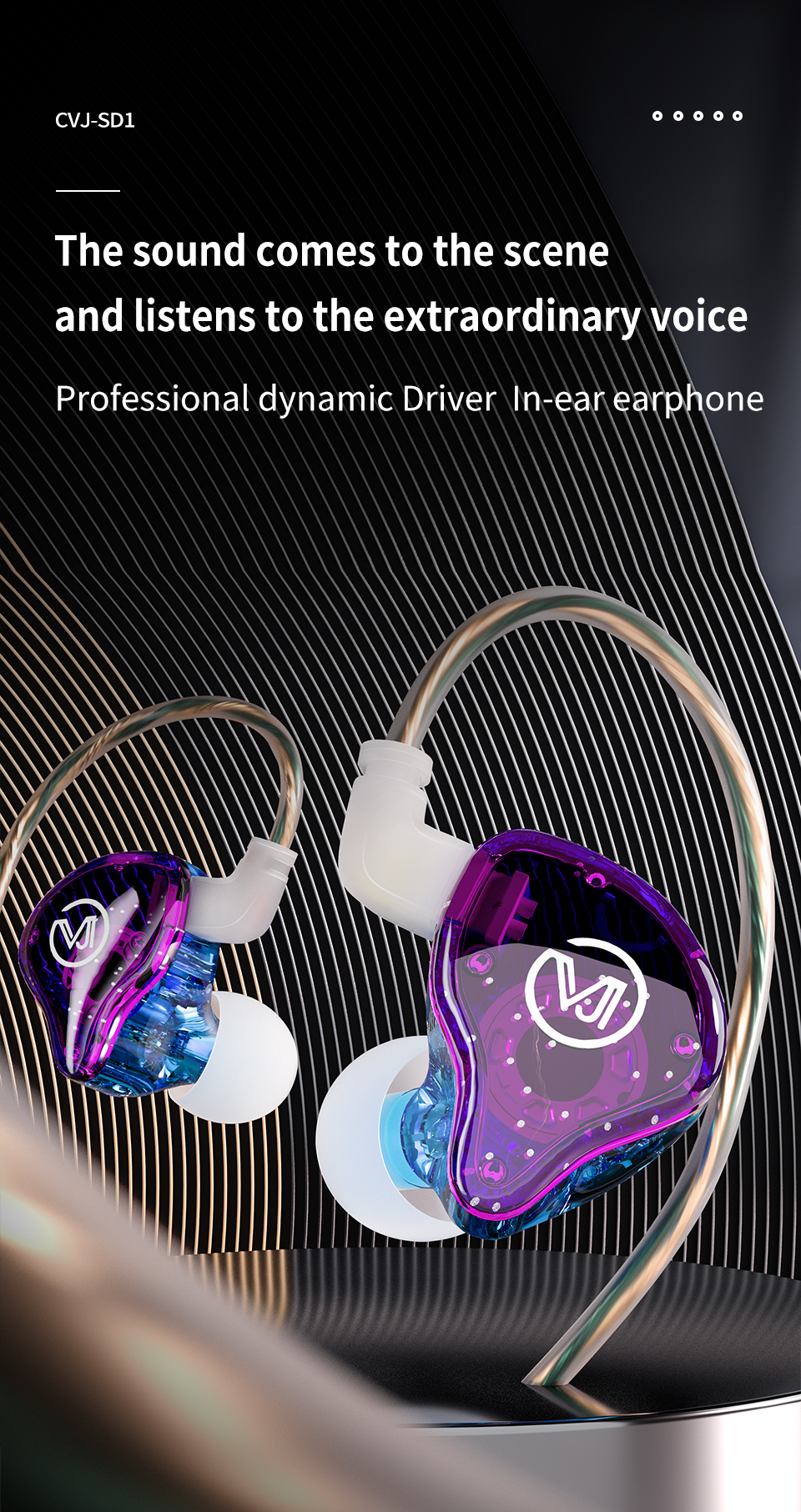 CVJ SD1 Wired Earphone 3.5mm Jack In-ear Earbuds Stereo Bass Sports Earplugs Music Earphone with Mic