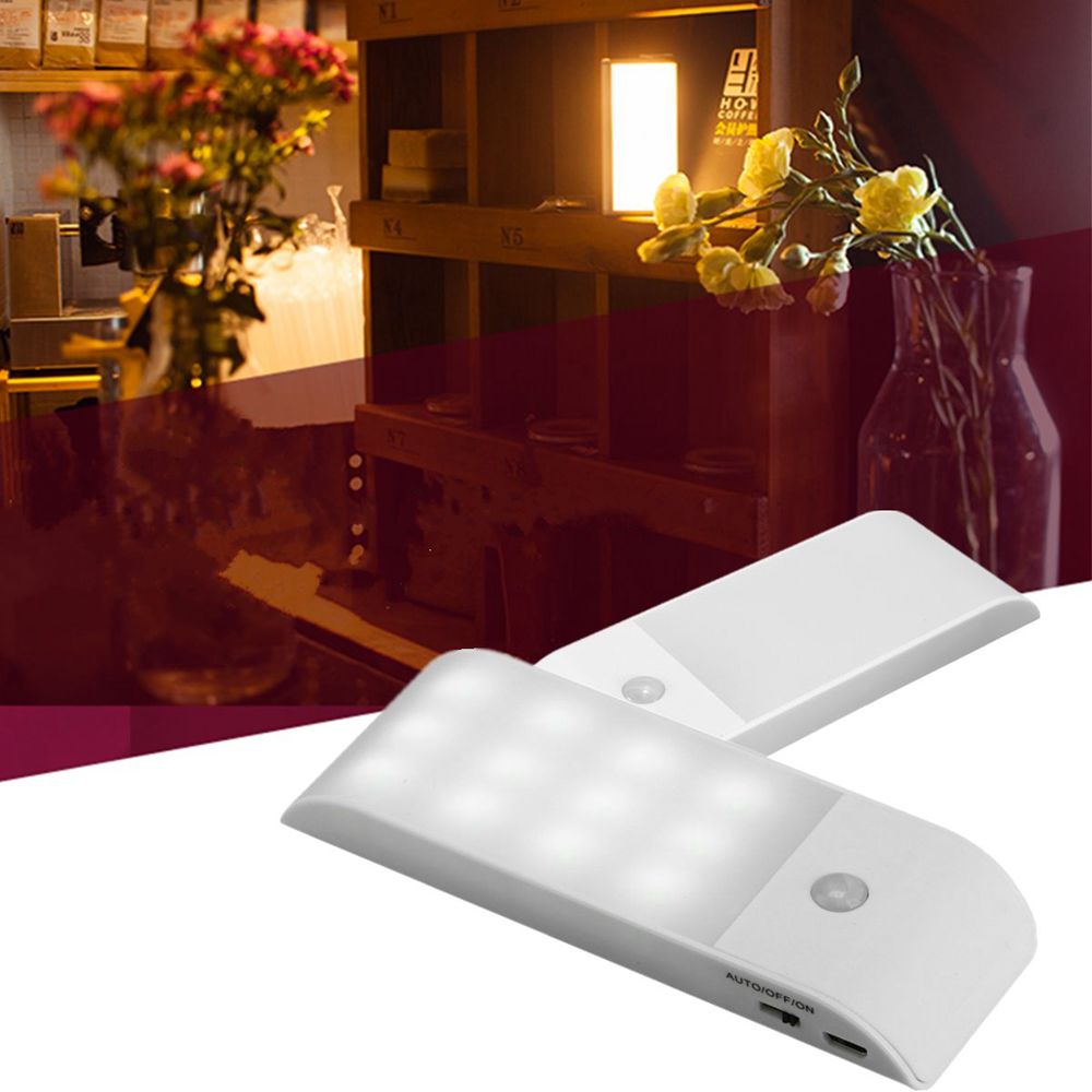 

12 LED USB Rechargeable Cabinet Light PIR Motion Sensor Induction Night Lamp Closet Wall