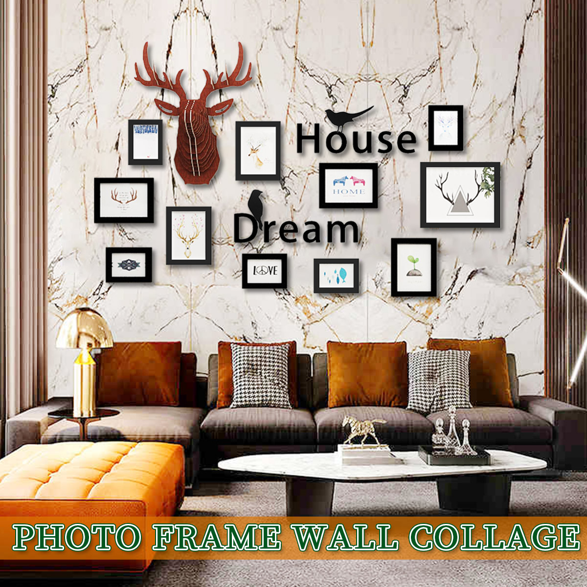 Photo Picture Frames Wall Mount 11 Piece Set Art Home Decoration Letter Deer
