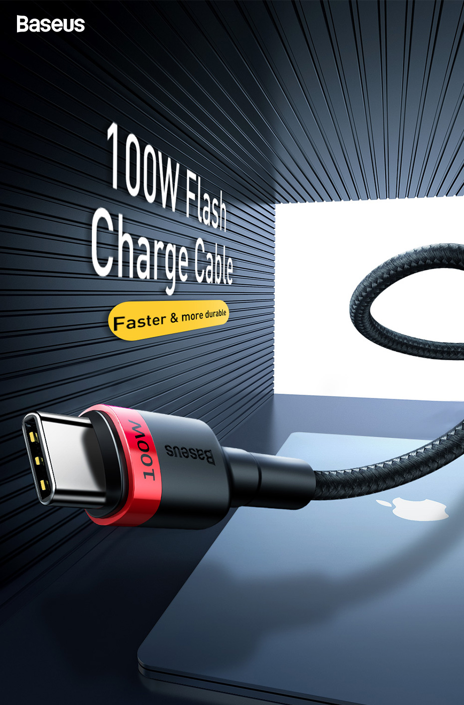Baseus CafuLe Type-C to Type-C PD 2.0 60W 100W Flash Charging Data Cable For Samsung Galaxy S22 S22 Ultra Galaxy Z Flip 4 For Xiaomi Mi 12T Redmi Note 12 Huawei P50