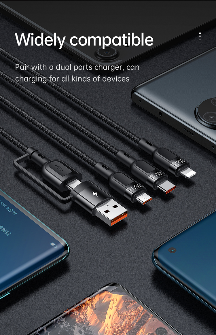 MCDODO 3-In-2 USB Cable Fast Charging Data Transmission Cord Line 1.2m long For iPhone 13 Pro Max For Samsung Galaxy Note 20 For Xiaomi 12
