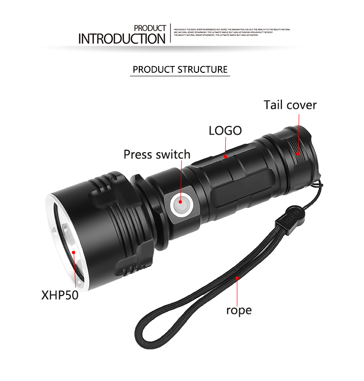 BIKIGHT XHP50 L2 3Modes 1500LM Super Bright LED Flashlight Suit USB Rechargeable LED Torch with 26650 Battery