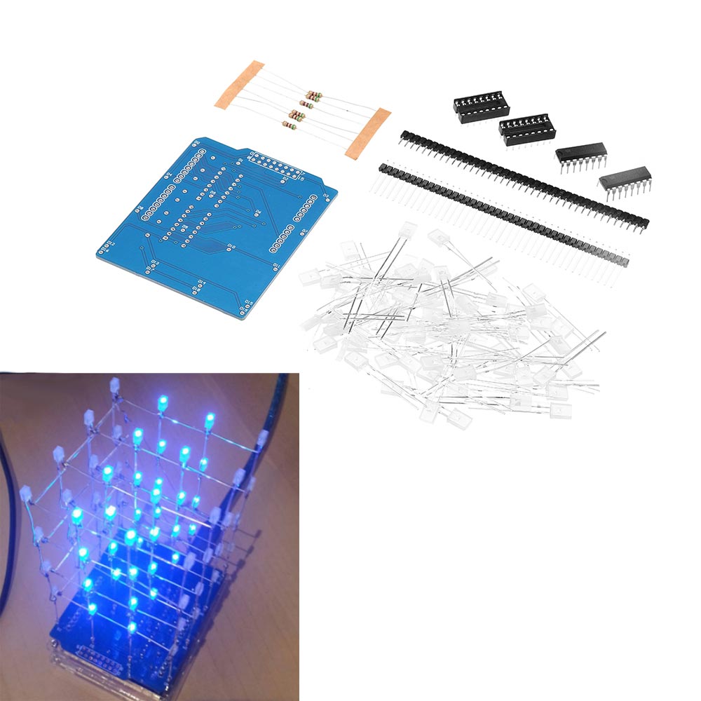 4X4X4 Blue LED Light Cube Kit 3D LED DIY Kit For Arduino DIY Kit 12