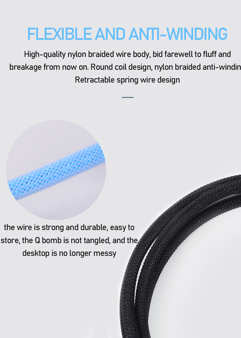 CYS 3m Mechanical Keyboard Cable Detachable Coiled Weaved TPE Spring Wired with USB Type-c Interface Data Cable