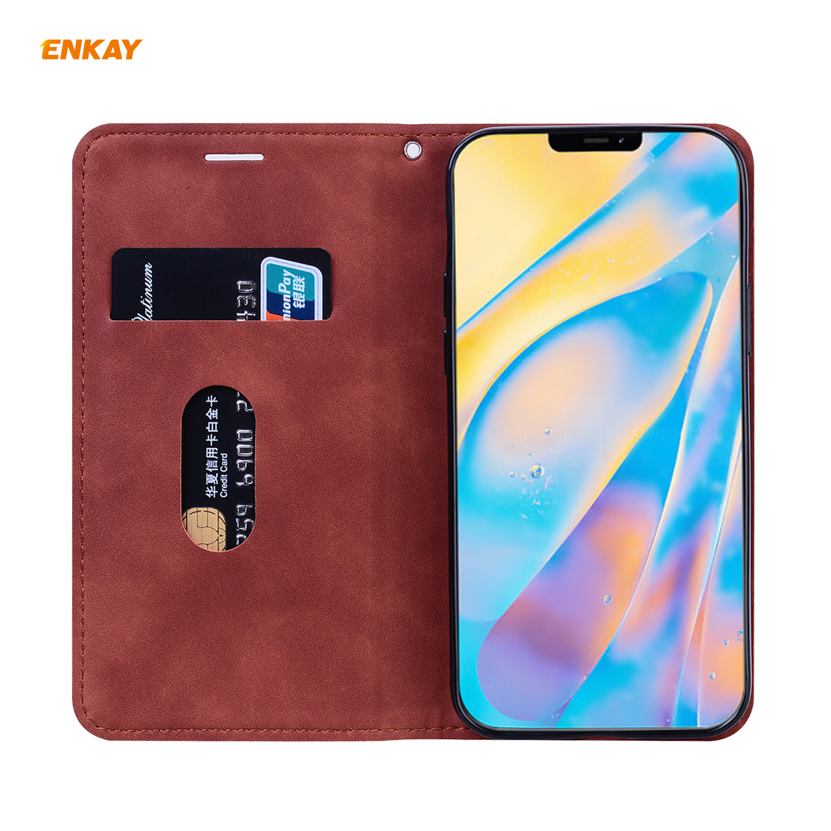 Enkay para iPhone 12 Mini Caso Business flip magnético com suporte para cartão de couro PU + TPU protetor de capa completa Caso