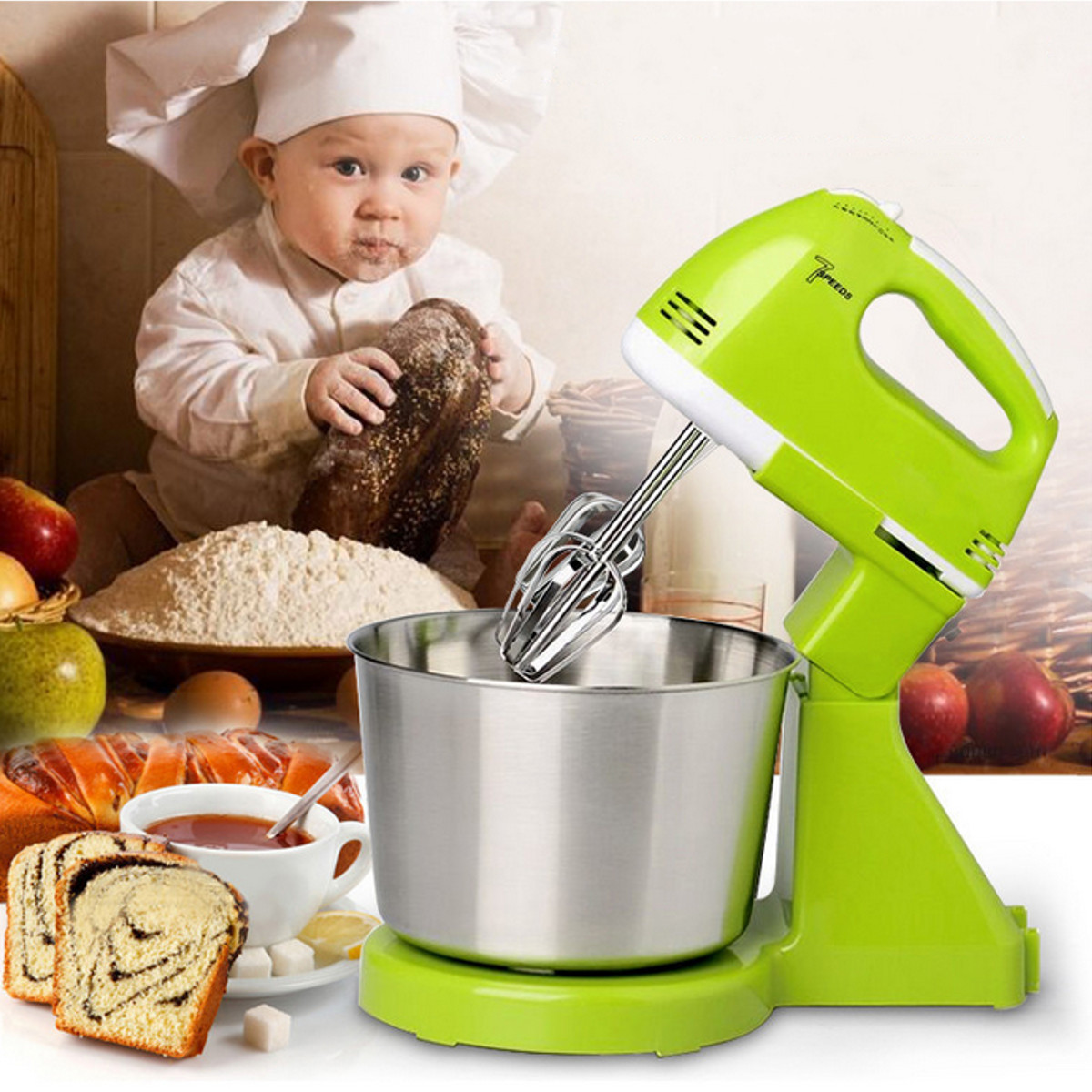 7 Speed Electric Egg Beater Dough Cakes Bread Egg Stand Mixer + Hand Blender + Bowl Food Mixer Kitchen Accessories Egg Tools 20