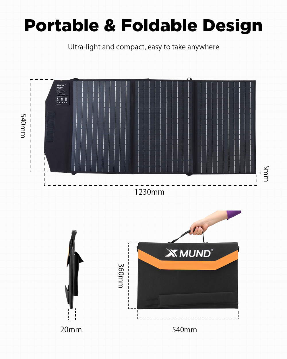 XMUND XD-SP2 100W 18V Solar Panel 3-USB+DC PD Fast Charging Outdoor Waterproof Solar Charger For Camping Travelling Car RV Charger