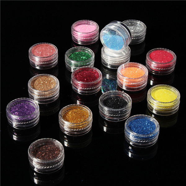 16 Colors Eye Shadow Pigment Glitter Powder Spangle Set Nail Art Decoration DIY Bling Party Shimmer Makeup