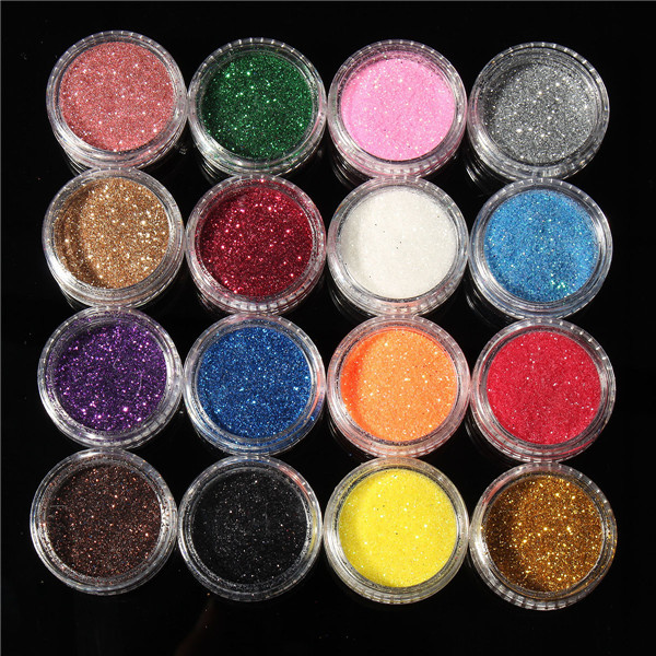 16 Colors Eye Shadow Pigment Glitter Powder Spangle Set Nail Art Decoration DIY Bling Party Shimmer Makeup