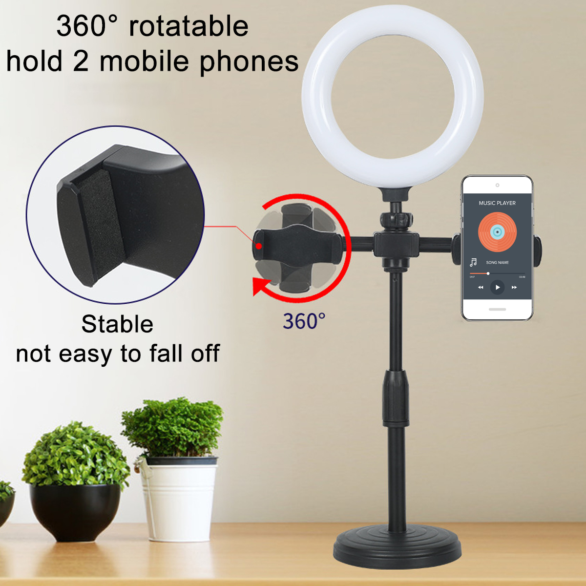 9/16 cm 3 Modes of Color Temperature Color Ring Fill Light with Dual Mobile Phone Holder YouTube Tiktok Vlog Makeup Live Broadcast Stand Bracket for POCO X3 F3