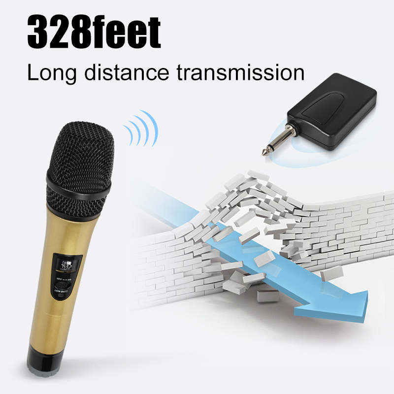 Professional UHF Double Wireless Handheld Karaoke Microphone with 3.5mm Receiver 