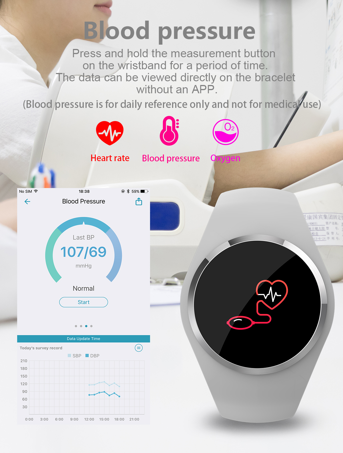 Newwear Q1 1.0inch Blood Pressure Heart Rate Monitor Long Standby Fitness Tracker Smart Wristband