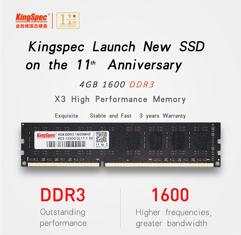 KingSpec DDR3 4GB 8GB 1600Mhz Desktop Computer Memory NON-ECC Ram 7