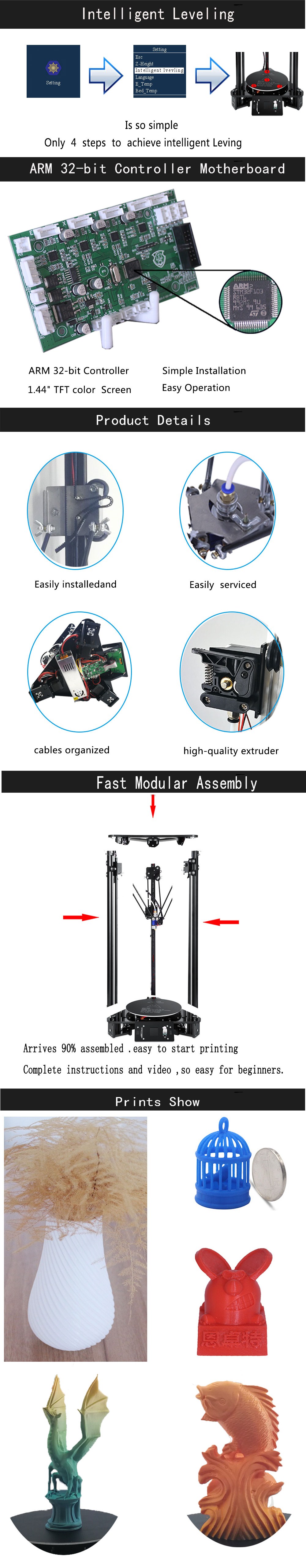 EZT® T1-M+L Delta Kossel 3D Printer DIY Kit 300*320mm Large Printer Size With Laser Engraving/1KG Filament Support Intelligent Leveing/Auto Change Fil 2