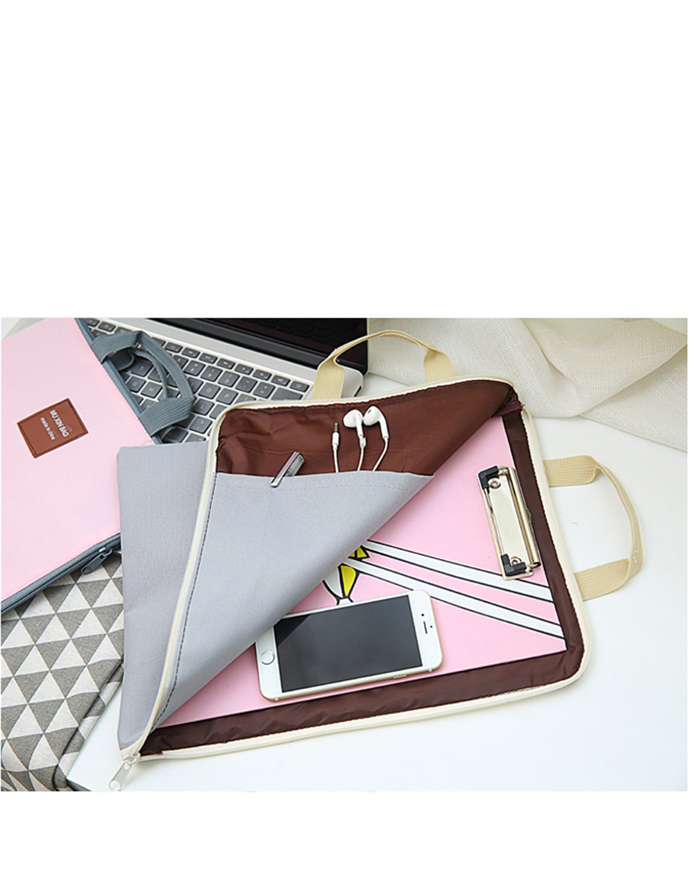 Libo Waterproof Computer Bag Canvas Zipper Multi Functional Multi-Layer A4 File Bag Portable Pad Laptop Bag Mobile Briefcase