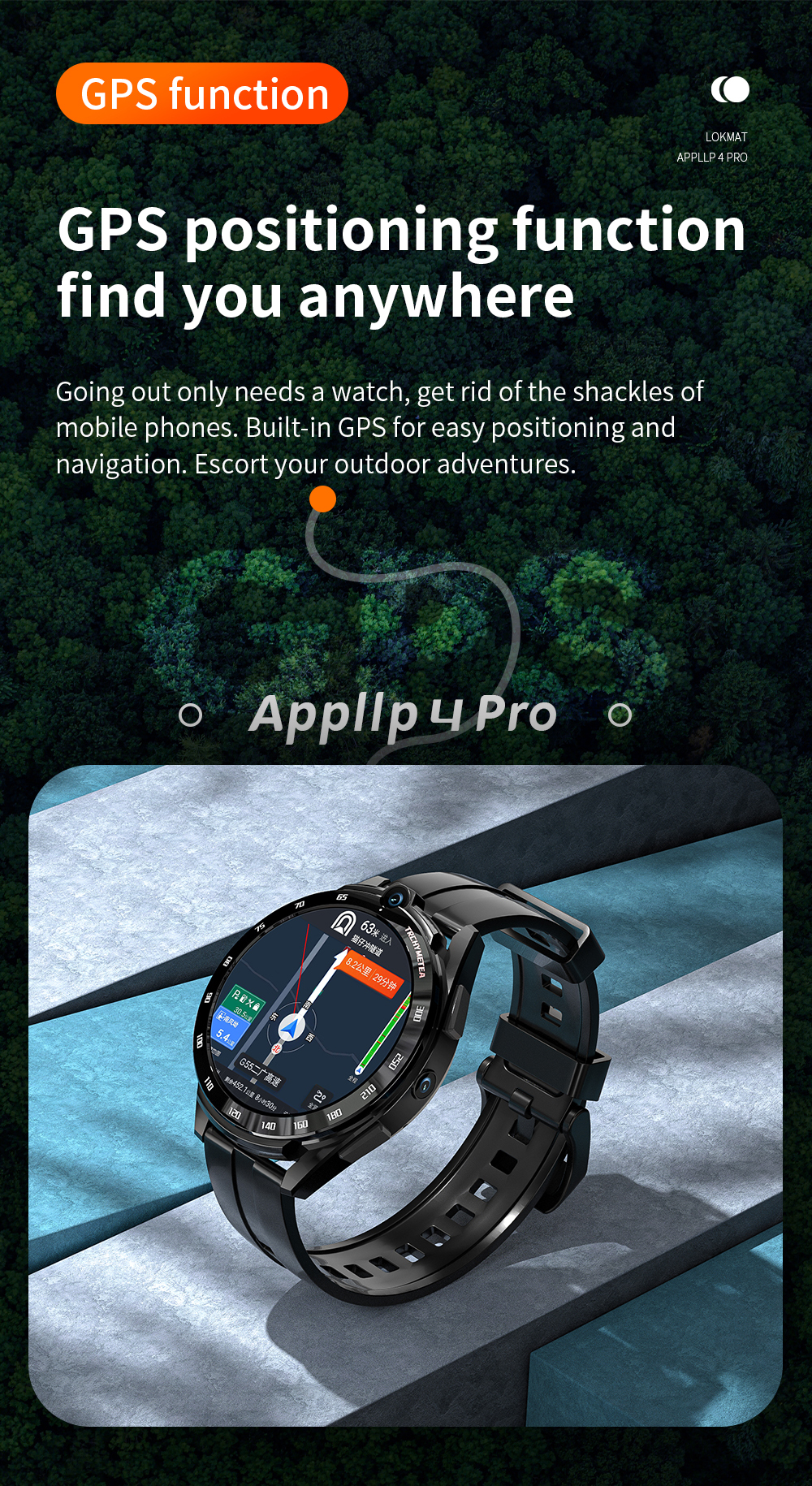 [Dual Mode Dual Chip] LOKMAT APPLLP 4 Pro 1.6 inch 400*400px Screen Octa-core 6G+128G Android Smartwatch SIM Card WiFi Dual Cameras GPS Positioning Newest Android 11 System 4G LTE Smart Watch Phone
