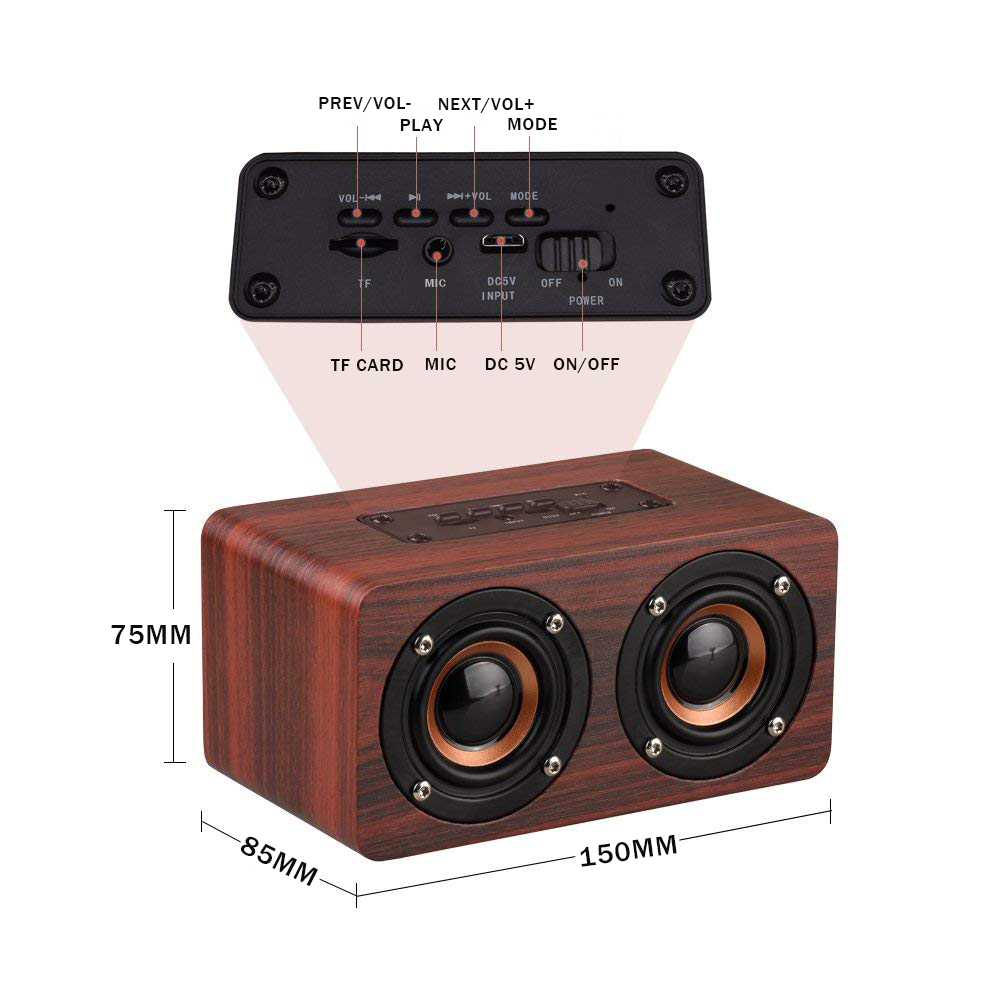 Wooden Stereo Bass Bluetooth 4.2 Speaker Audio Music Box with Mini Microphone 15