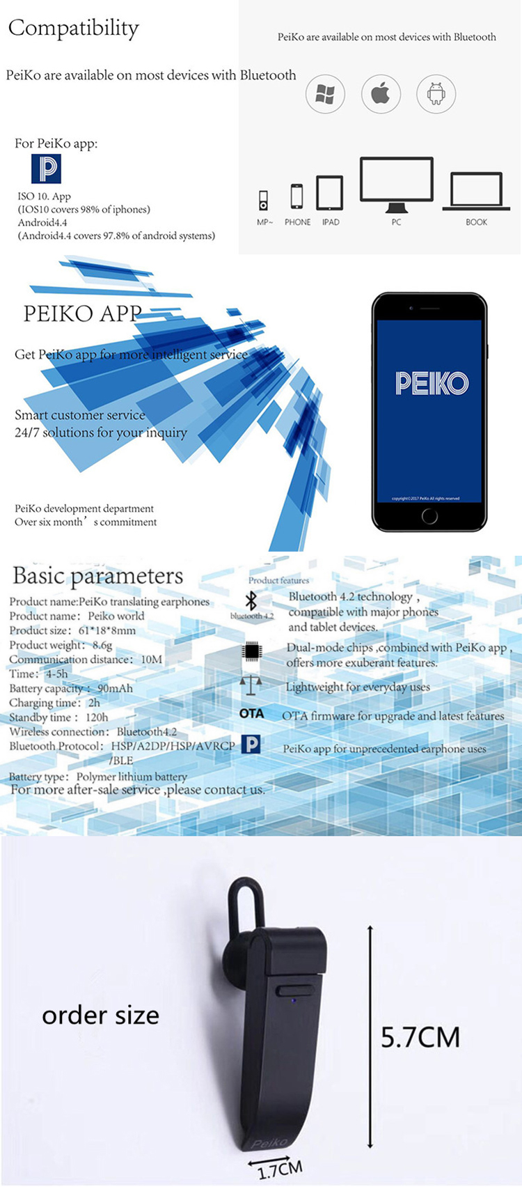 Peiko One World Series 16 Language Translation Translator Bluetooth 4.1 Wireless Earphone 13