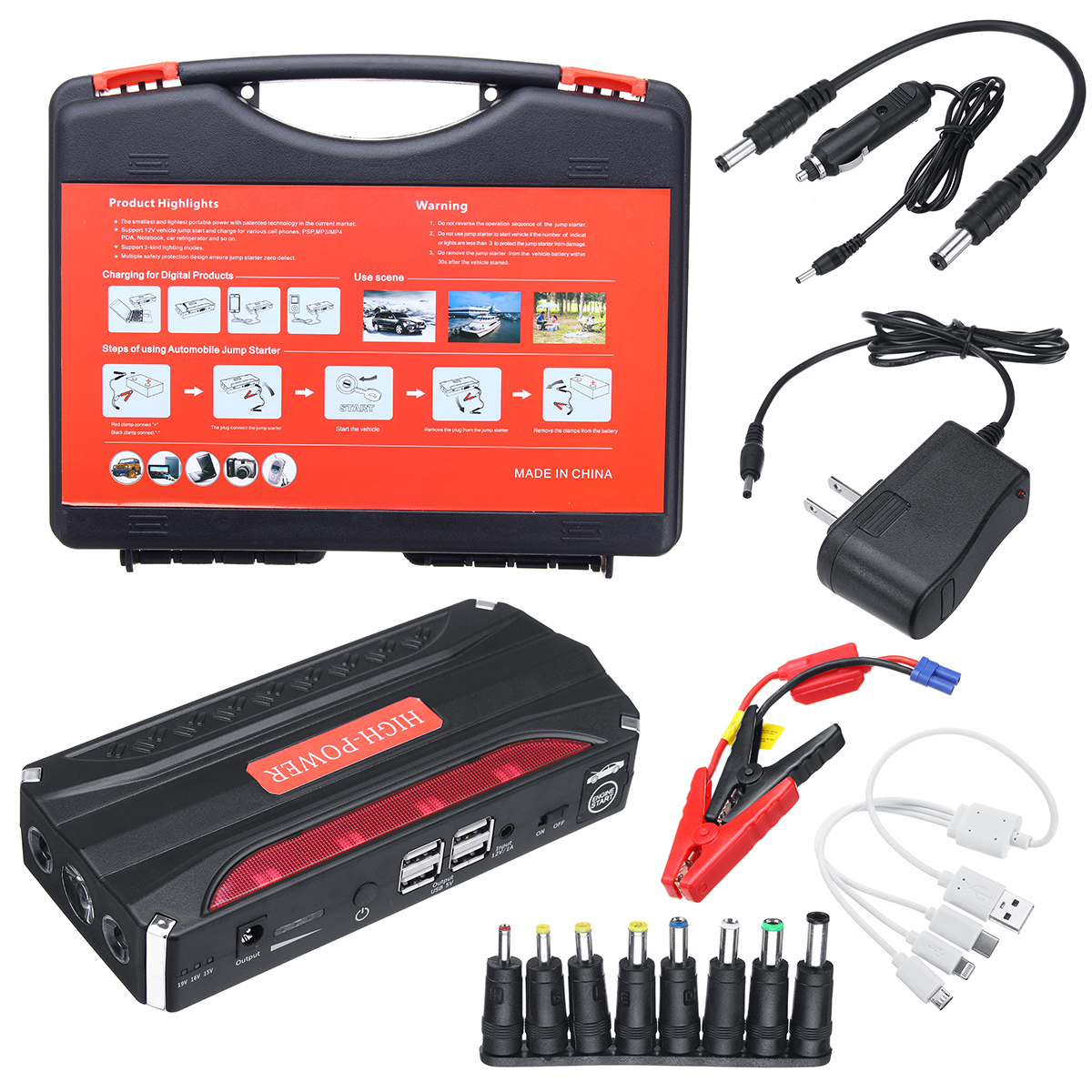 

4 USB 89800mAh Car Jump Starter Rescue Pack Booster Battery Power Bank Charger