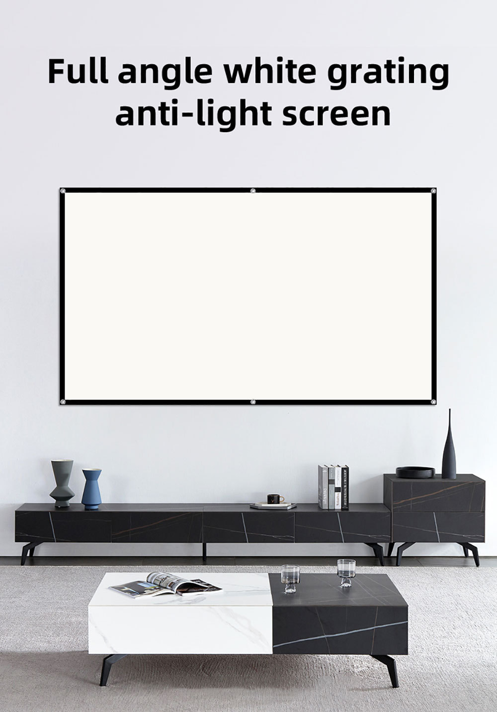 VEIDADZ Wall Hanging Projector Screen 4K HD Anti-light White Grid Screen 72inch 160° Full Viewing 16:9 Anti-wrinkle Waterproof Home Theater Projection Curtain