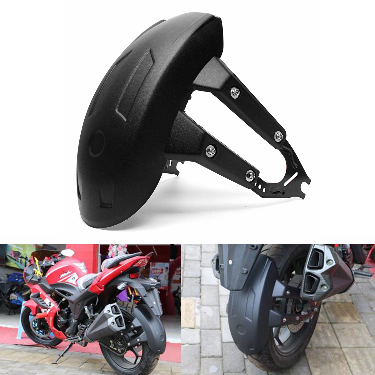 Black Motorcycle Rear Wheel Extension Fender Cover Splash Guard Mudguard+Bracket