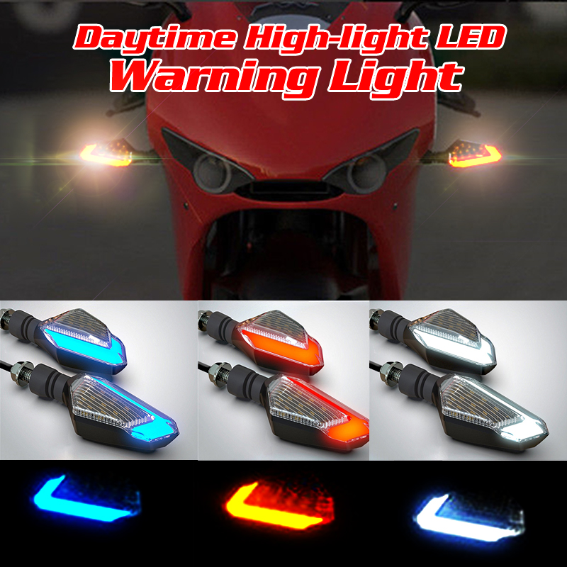 ReFaXi Motorcycle LED 2Pc Amber+Blue LED 2in1 Motorcycle ATV Turn Signal Light Daytime Running Lamps 