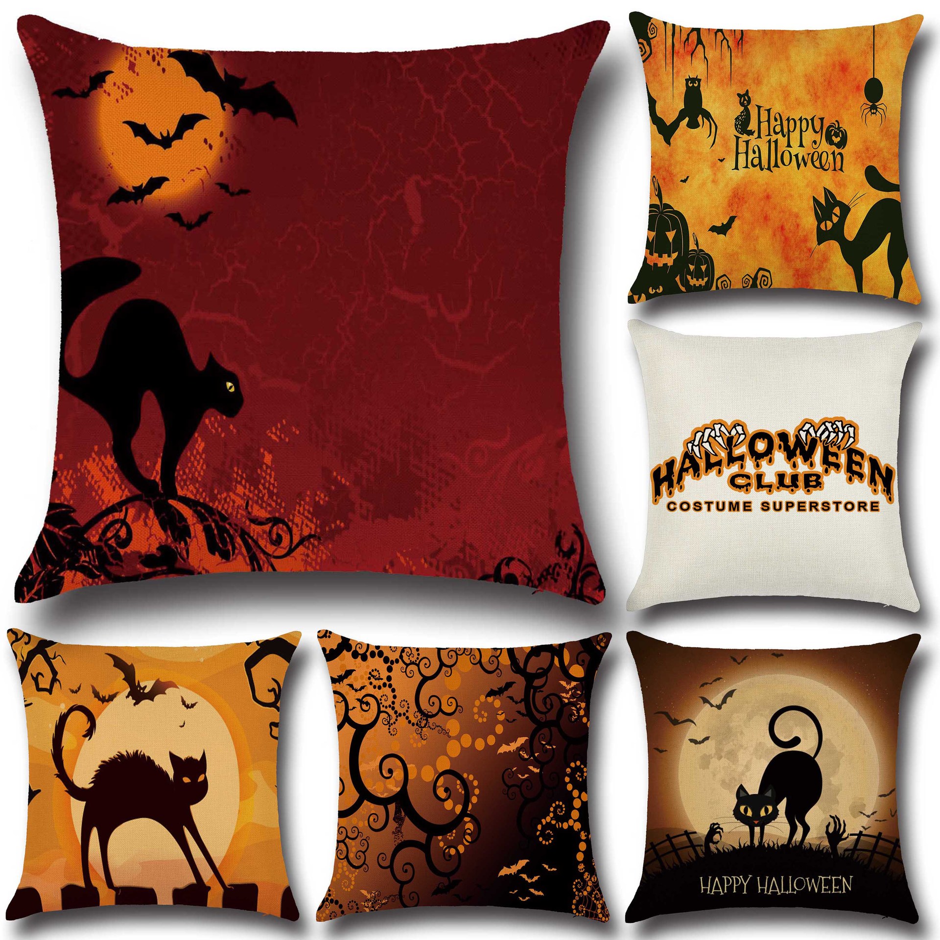 

Halloween Thriller Cats Pattern Pillowcase Cotton Linen Throw Pillow Cushion Cover Seat Home Decoration Sofa Decor