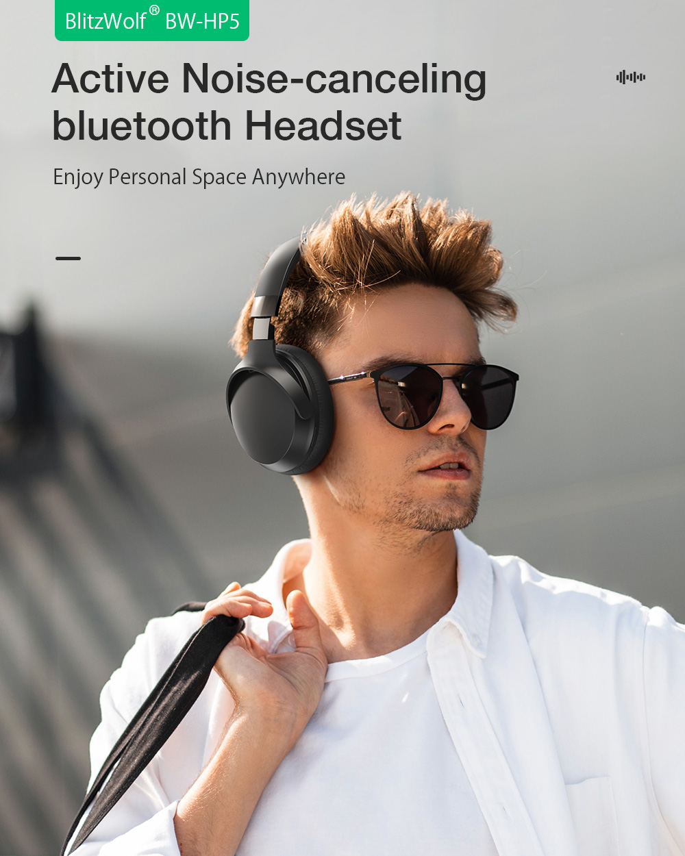 BlitzWolf® BW-HP5 bluetooth Headset ANC Headphone Dual Active Noise Canceling Dual Drivers 1000mAh AAC Stereo Wireless Headphone with Mic