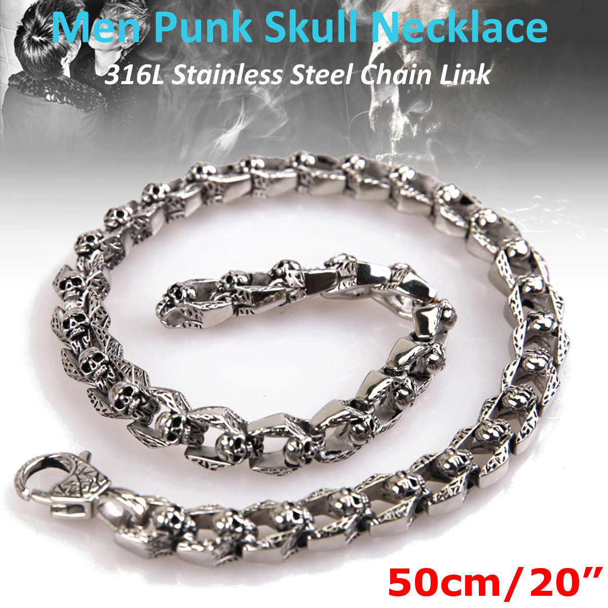 Men's Heavy Vintage Gothic Skulls Chain Link Stainless Steel Necklace 20" 147g 