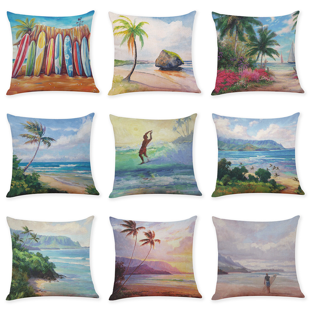 Honana 45x45cm Home Decoration Colorful Beach Patterns Cotton Linen Pillow Case Sofa Cushion Cover