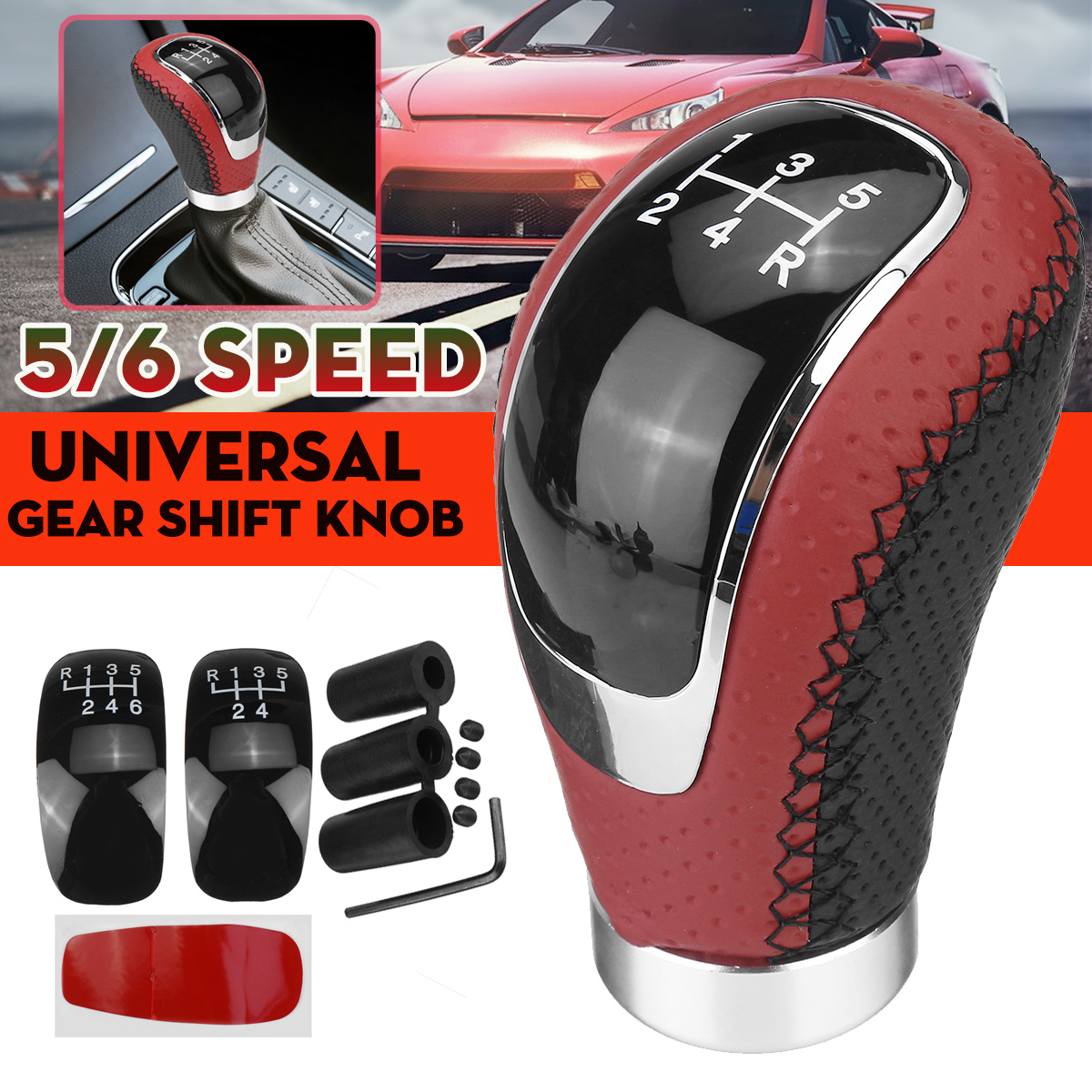 5/6 Speed Universal Manual Car Gear Shift Knob Shifter Lever Stick with 3 Cap
