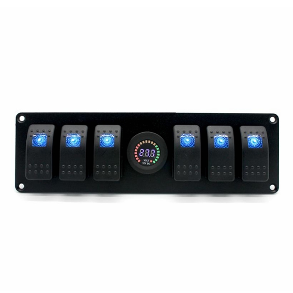 6 Gang Switch Panel Car Boat Circuit LED Breaker Color Screen Warning Voltmeter Display Detector