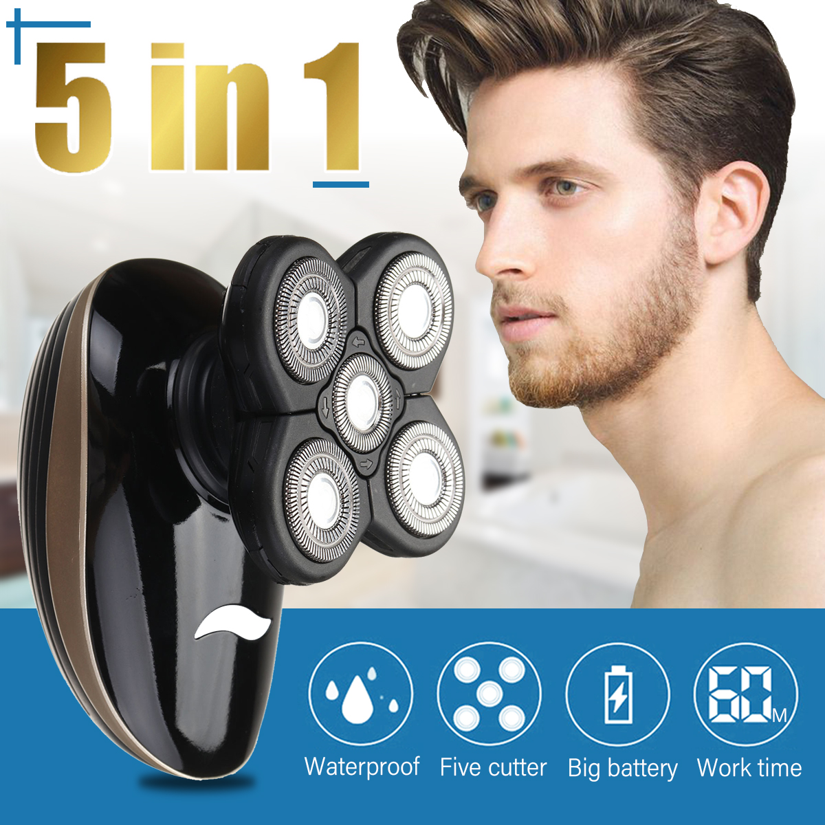 5 In 1 Electric Shaver 4D Rechargeable Bald Head Shaver
