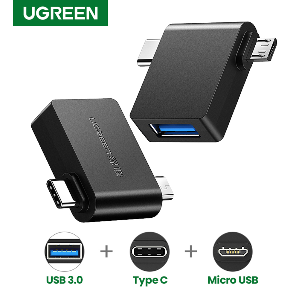 UGREEN 2-IN-1 OTG Adapter Micro USB Type-C to USB 3.0 Converter for Phone Tablet Laptop Macbook UU30453