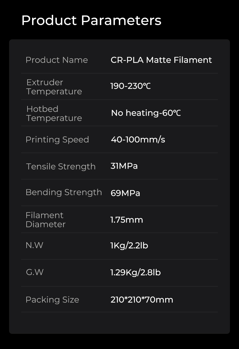 Creality 3D® CR-PLA Matte 1.0Kg 1.75mm for 3D Printer