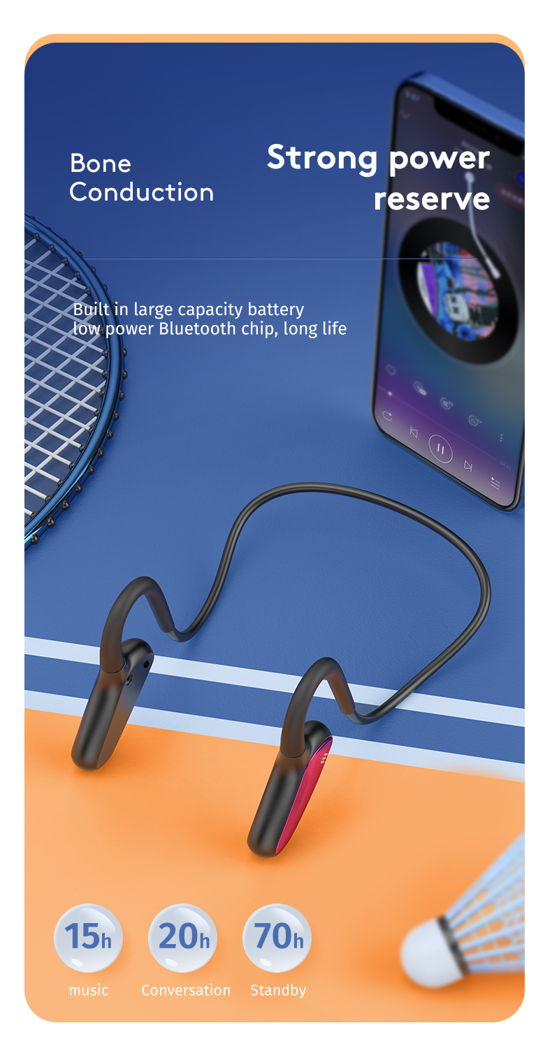Bakeey MD8 Bone Conduction bluetooth 5.2 Headphones Ear Hook Wireless IPX5 Waterproof Earphones for Sport Fitness Shocking Horn Headset