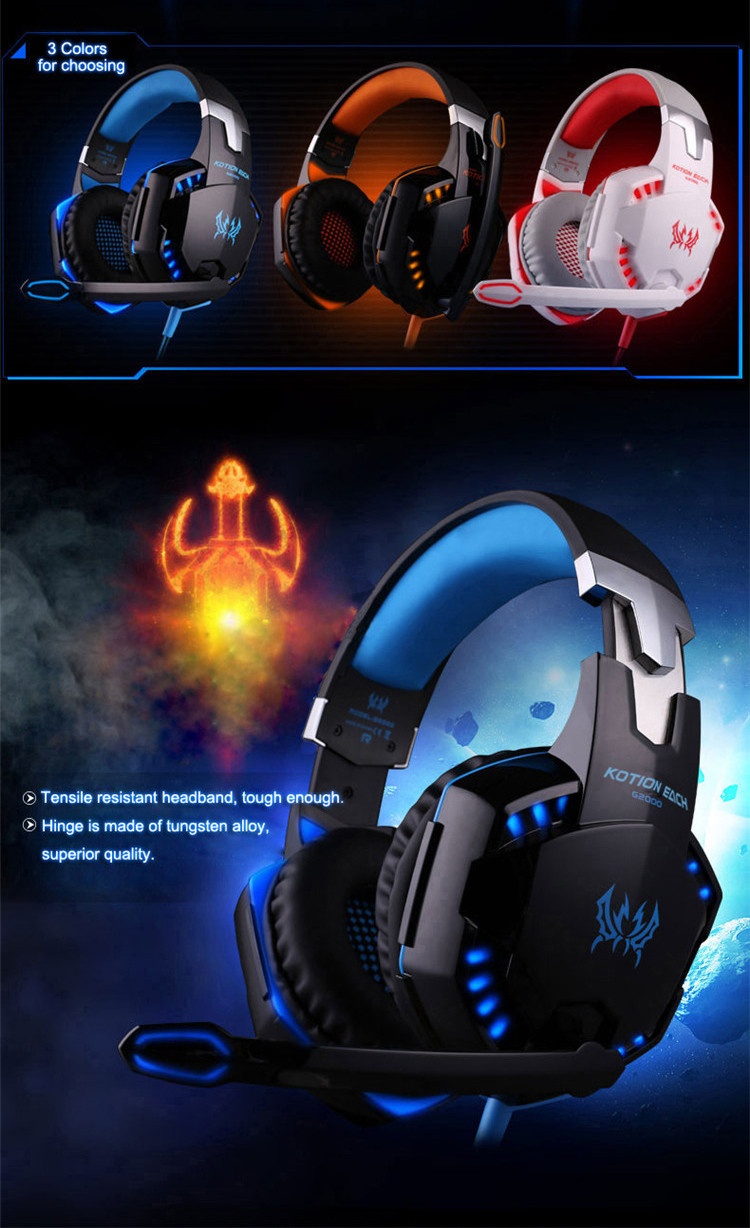 KOTION EACH G2000 Over Ear Stereo Bass Gaming Headphone Headset Earphone Headbrand with Mic LED For PC Game 11