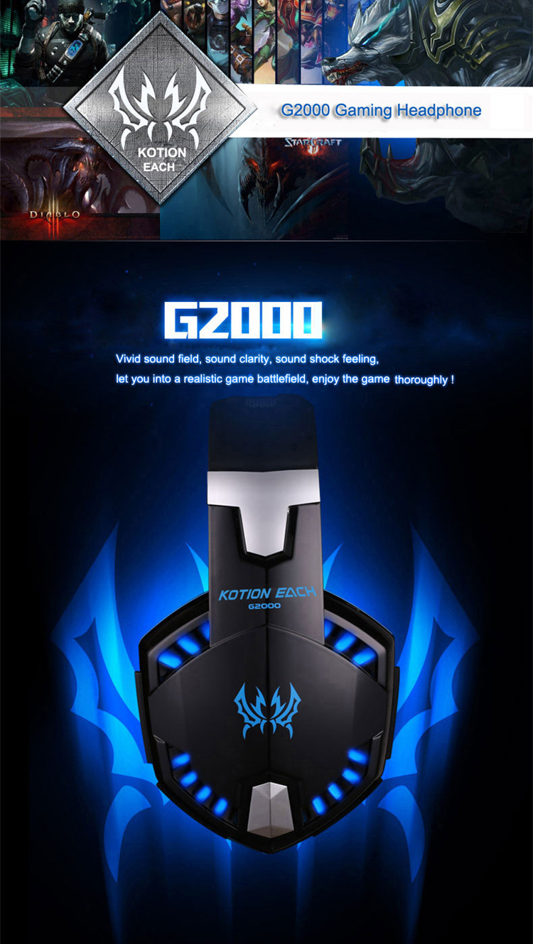 KOTION EACH G2000 Over Ear Stereo Bass Gaming Headphone Headset Earphone Headbrand with Mic LED For PC Game 10