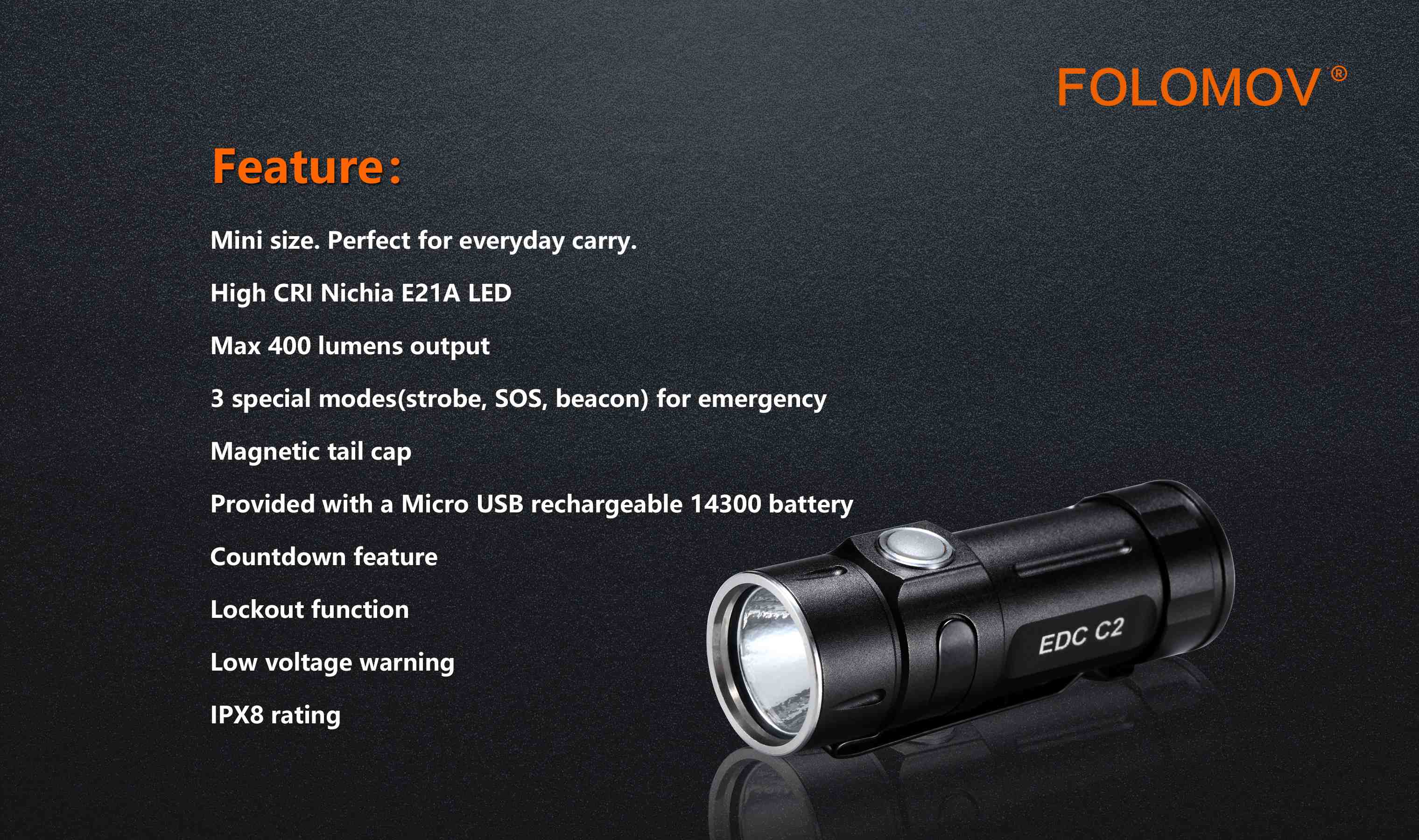 FOLOMOV EDC C2 Nichia E21A High CRI98 Compact EDC LED Flashlight With 14300 Battery Ulralight Pocket Clip Light Mini LED Torch EDC Survival Tools