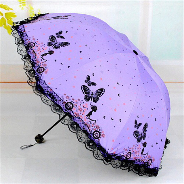 Fragrant Car Beauty Butterfly Flying Anti-UV Sun Umbrella Folding Black Plastic Sun Umbrella