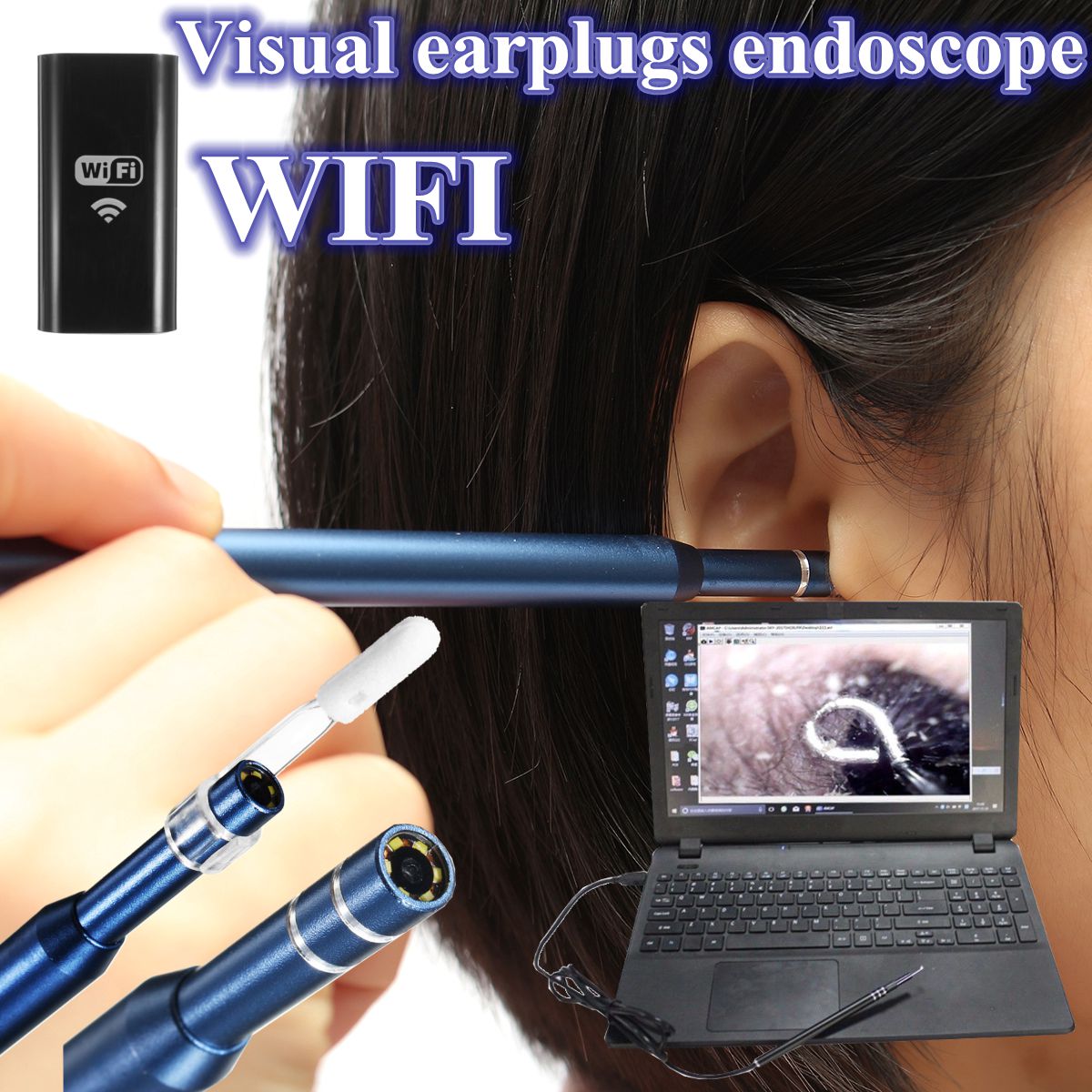3 in 1 WIFI HD Visual Endoscope Earplugs Camera