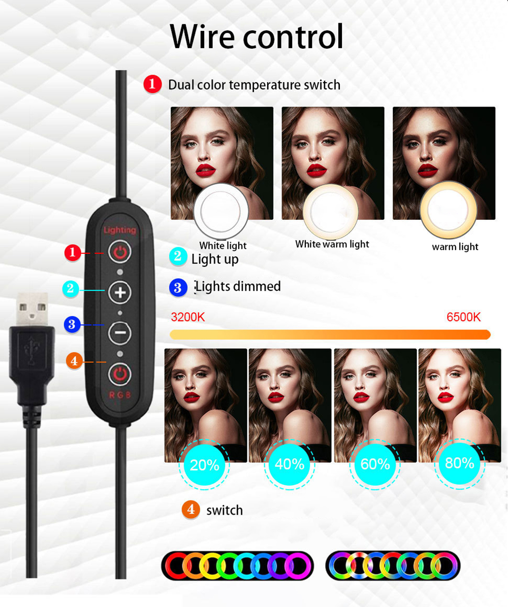 ORSDA OR-10RGB 10inch RGB LED Ring Light Dimmable Selfie Ring Lamp Three Kinds of Color Temperature for Computer Live With Tripod