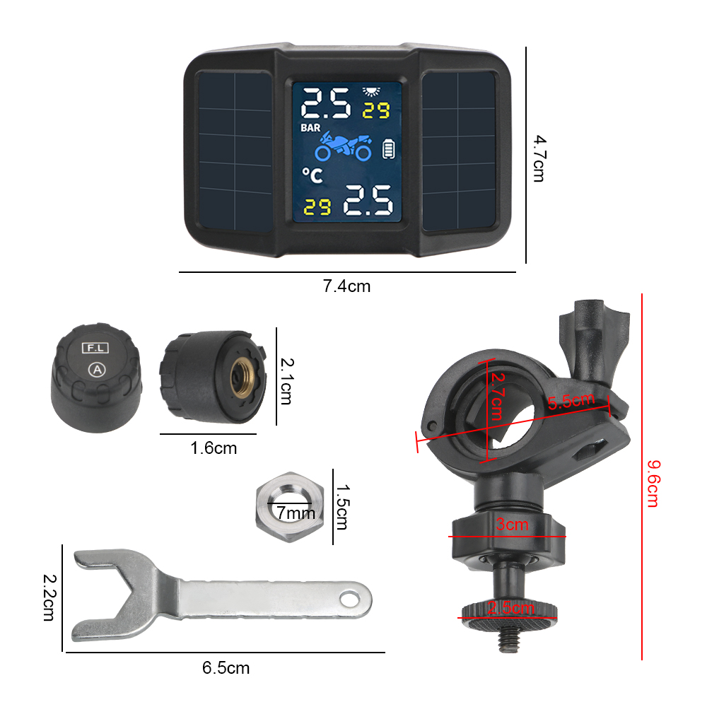 Motorcycle TPMS Tyre Pressure Monitor LCD Display Temperature Monitoring Alarm System USB Charging Motor