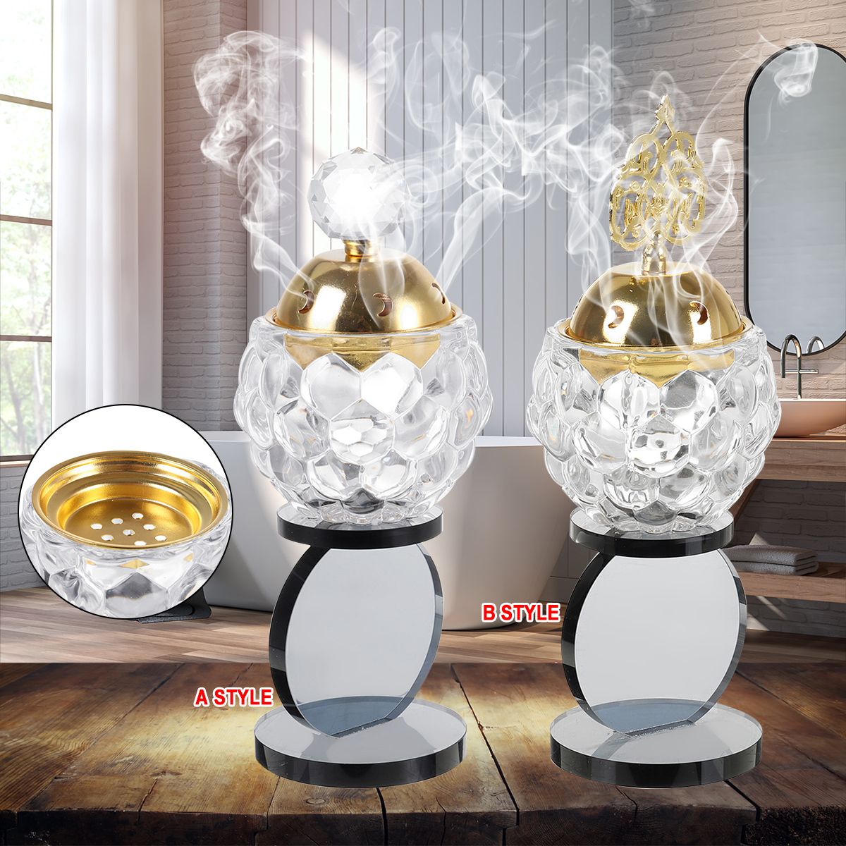 Crystal Incense Burner Plating Metal Polishing Incense Burner Traditional For Home Office Desktop Decorative Ornaments