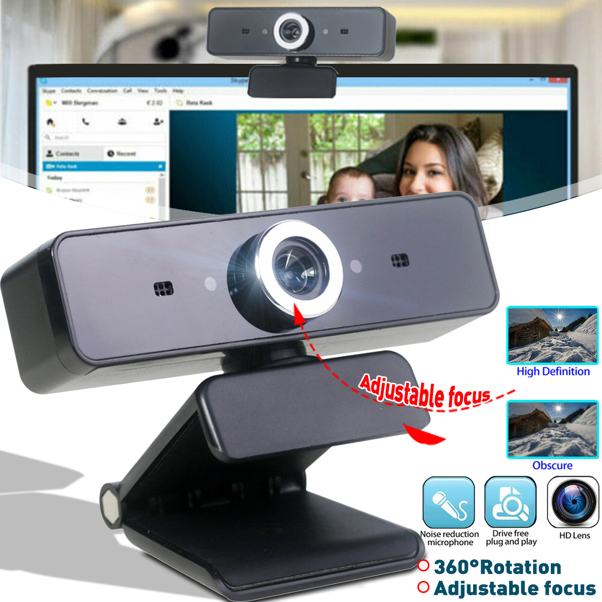 Avanc HD 720P USB Webcam with Microphone for PC Laptop