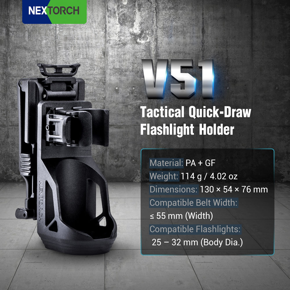 NEXTORCH V51 Tactical Flashlight Holster 360° Rotation Locking System Molle Punch for 1