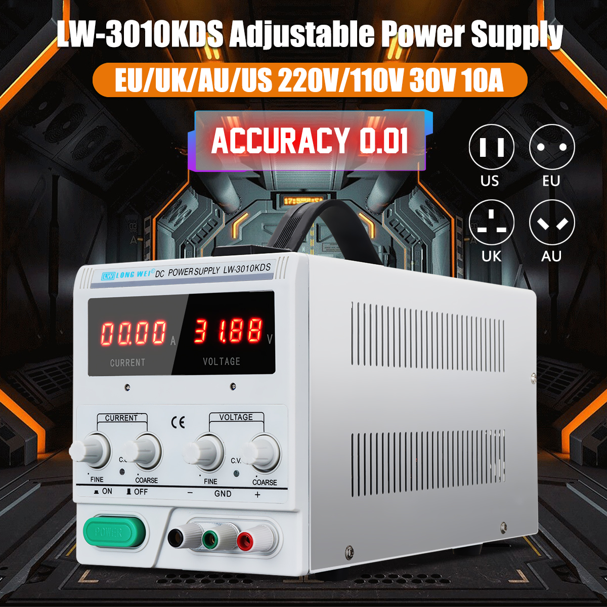 LW-3010KDS Adjustable DC Power Supply 220V/110V 0-30V 0-10A Accuracy 0.01 Dual Display EU/UK/AU/US 