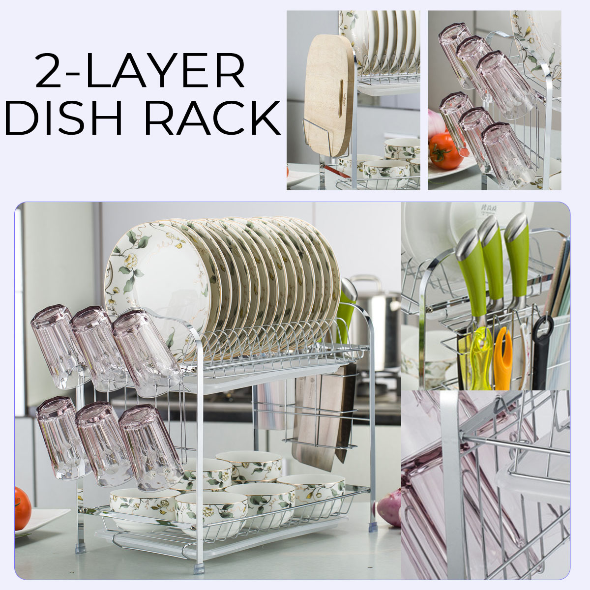Double-layer Shelf Drained Shelf Tableware Shelf Dish Drying Rack Organizer